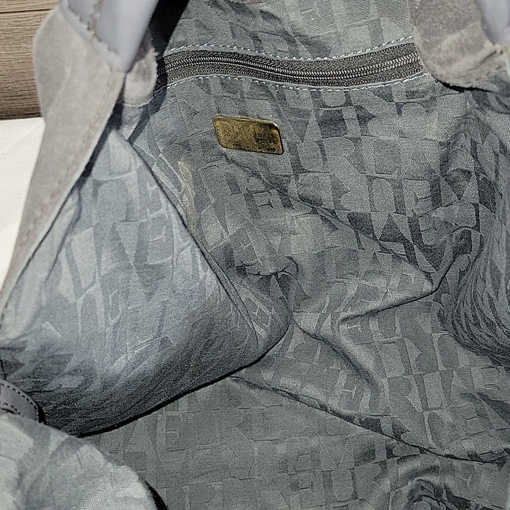 Furla Charcoal Gray Suede Hobo Bag with Gold Tag - Picture 12 of 13